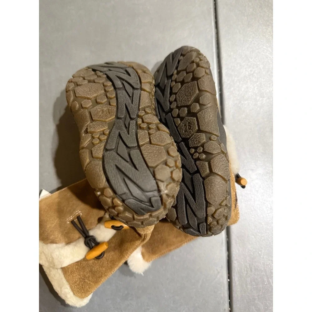 Vintage Naturino Girls Brown Suede Faux Fur Winter Boots EU 28 Side Zip Toggle